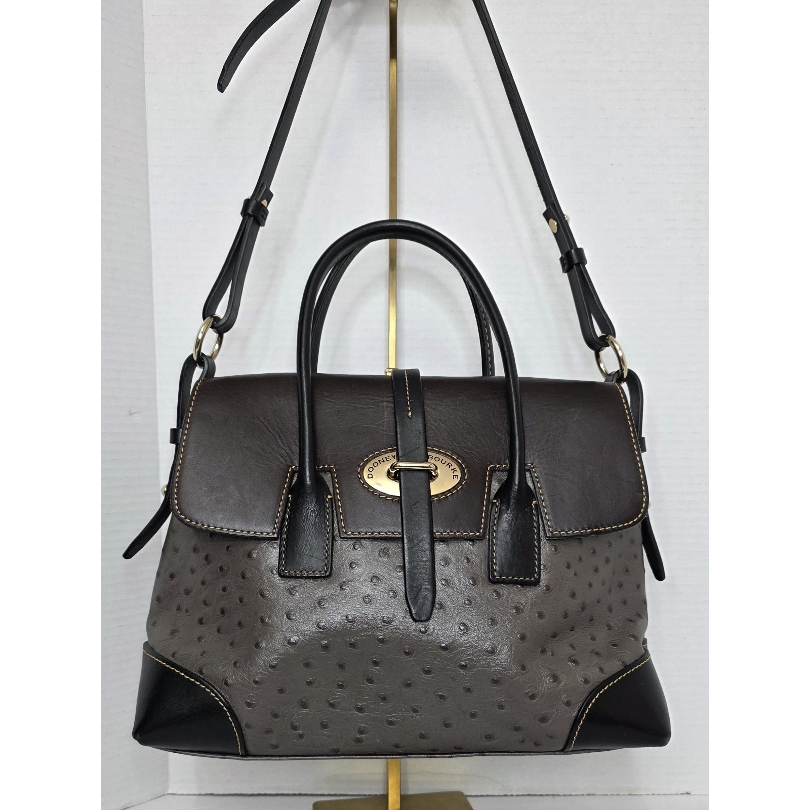 Dooney & Bourke Elisa Ostrich Leather Handbag Satchel Shoulder Bag